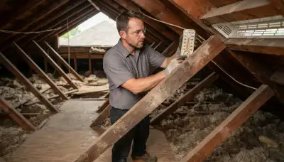 Allentown, PA electrician measures attic temperature to assess ventilation for attic fan installation