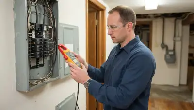 Allentown, PA electrician measures load at an open electrical panel for a dedicated heater circuit