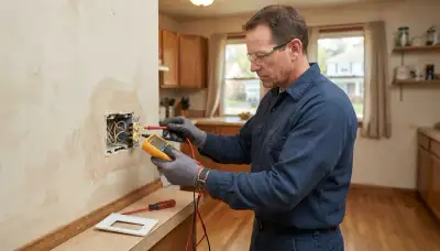 Allentown, PA electrician tests a de-energized branch circuit with a multimeter for safe electrical repair