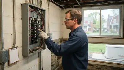 Allentown, PA electrician tracing essential circuits in an open electrical panel for generator sizing