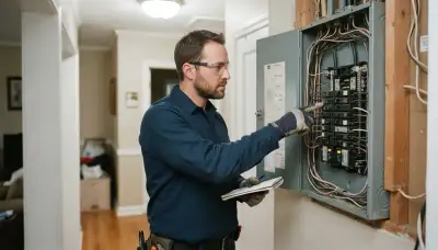 Electrician assessing GFCI circuits at an open breaker panel in an Allentown, PA home