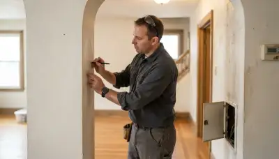 Electrician marking intercom station locations and cable routes in an Allentown, PA home
