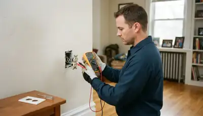 Electrician testing a failed outlet with a circuit tester during outlet repair in Allentown, PA