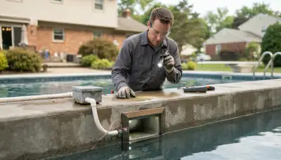 Electrician inspects pool light bonding and deck junction box in Allentown, PA