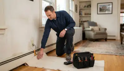 Residential electrician in Allentown, PA assessing an outlet with a protective drop cloth