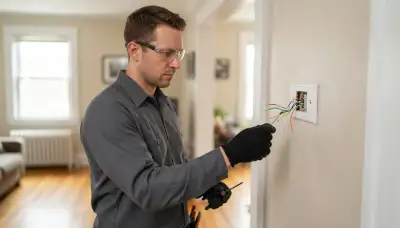 Electrician in Allentown, PA assessing thermostat control wiring and checking for a common wire
