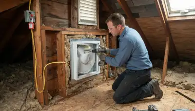 Allentown, PA electrician mounts and wires a gable attic fan on solid framing