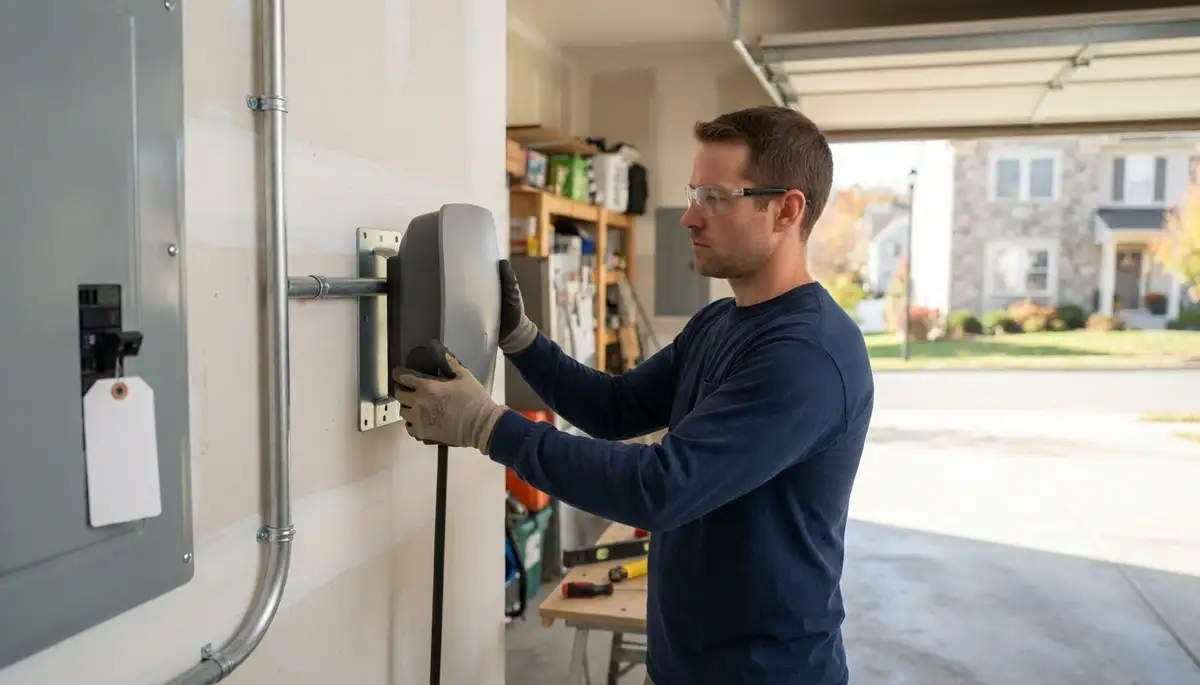 Electric vehicle charger installation with conduit in a Bethlehem, PA garage