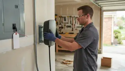 Wall-mounted Level 2 EV charger with conduit installed by an electrician in Emmaus, PA