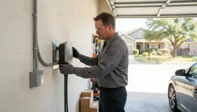 Electrician installing a wall-mounted EV charger with conduit in Allentown, PA