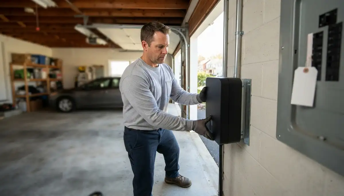 Electrician installing a wall-mounted EV charger with a 240-volt circuit in Laurys Station, PA