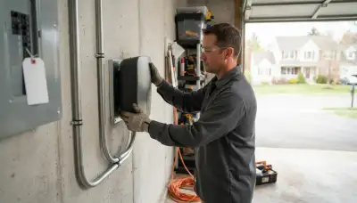 Level 2 EV charger installation in a Trexlertown, PA garage by local electricians