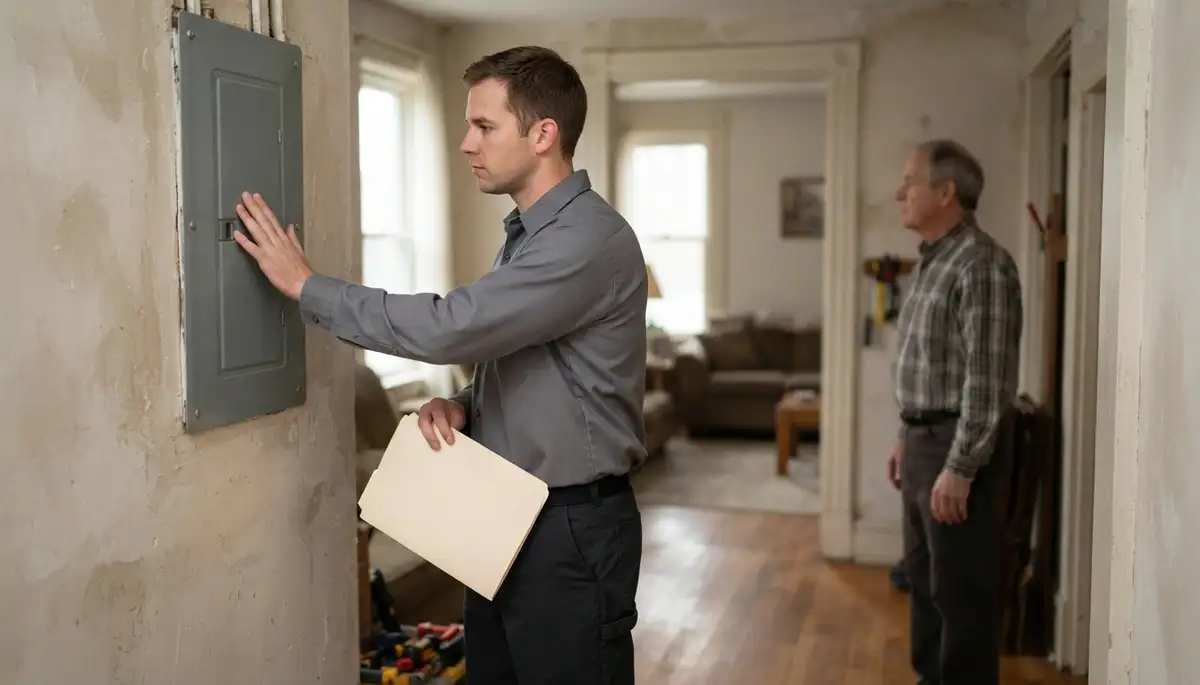 Electrician reviews prioritized home electrical inspection findings with a homeowner in Allentown, PA