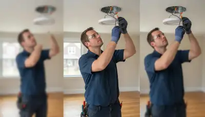 Allentown, PA electrician connecting ceiling light fixture wiring during a residential installation