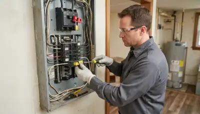Electrician installing a GFCI breaker in a home electrical panel in Allentown, PA