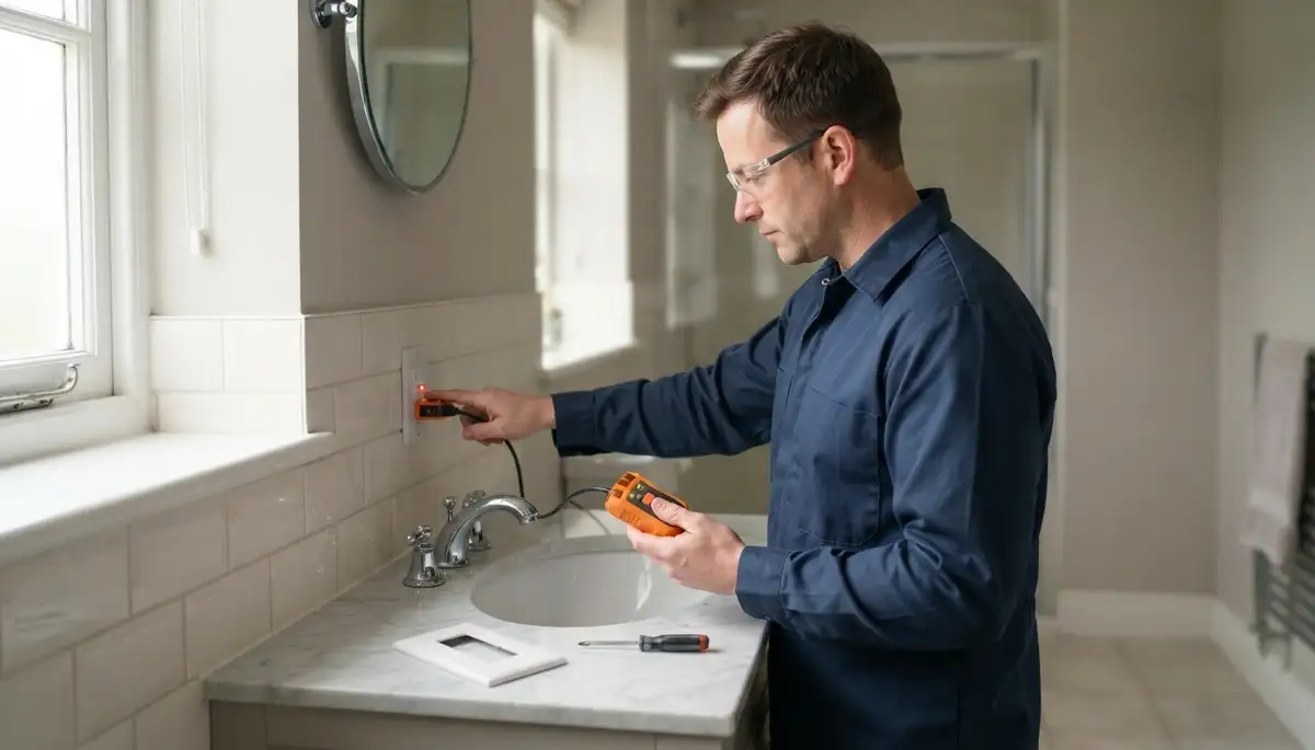 GFCI outlet protecting a wet-area bathroom in Allentown, PA