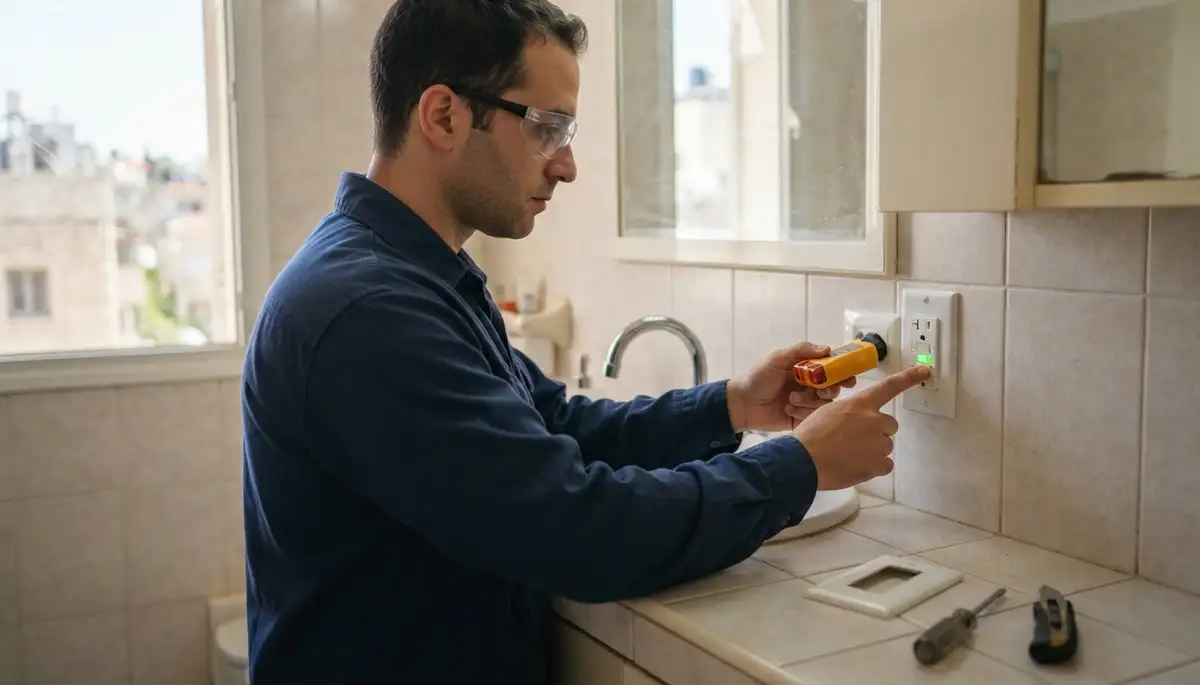 GFCI outlet near a bathroom sink in a Nazareth, PA home for wet-area shock protection