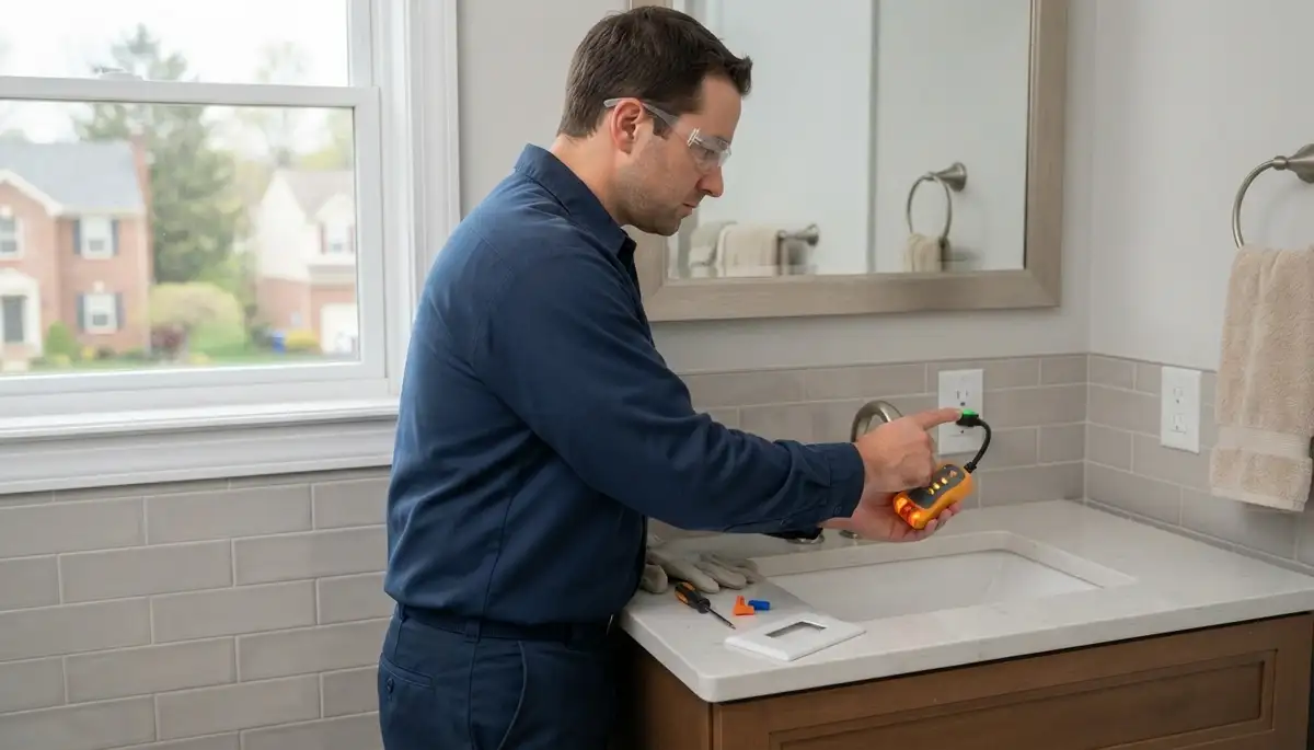 GFCI outlet provides ground-fault protection in a wet-area bathroom in Orefield, PA