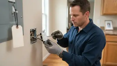 Electrician installing a GFCI receptacle with line and load wiring in an Allentown, PA home