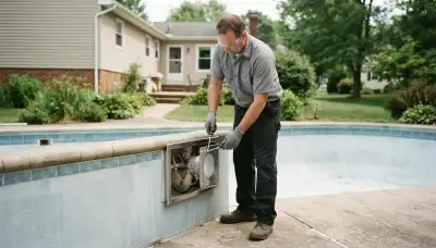 Electrician secures and bonds a replacement pool light fixture in Allentown, PA