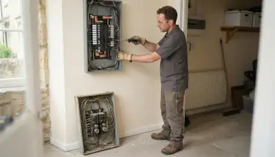Electrician upgrading an electrical panel in an older Bath, PA home