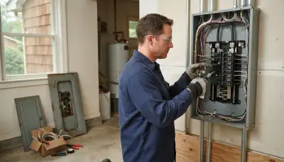 Electrician upgrading an electrical panel in an older Cherryville, PA home