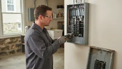 Electrician upgrading an electrical panel in an older Allentown, PA home
