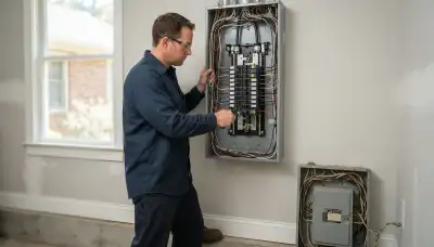 Electrician upgrading an electrical panel in an older Allentown, PA home