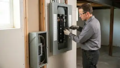 Electrician upgrading an electrical panel in an older Emmaus, PA home