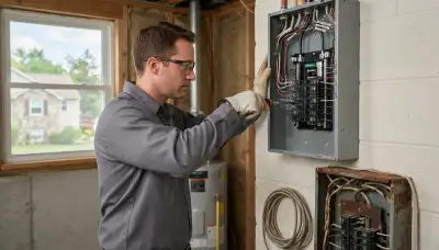 Electrician upgrading an electrical panel in an older Allentown, PA home