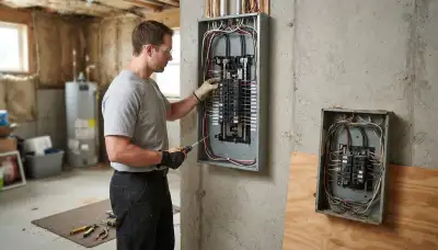 Electrician upgrading an older home's electrical panel to 200 amps in Laurys Station, PA