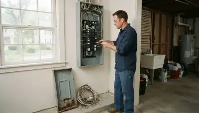 Electrician upgrading an electrical panel in an older Northampton, PA home