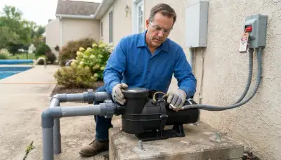 Electrician securing a pool pump and bonding conductor during wiring installation in Allentown, PA