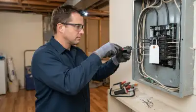 Electrician safely repairs wiring in an Allentown, PA home using lockout-tagout protection