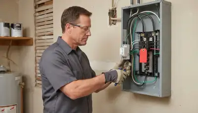 Allentown, PA electrician installs a whole-home surge protector with short leads at a residential electrical panel