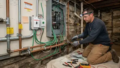 Electrician installing surge protective devices and bonding jumpers in an Allentown, PA home