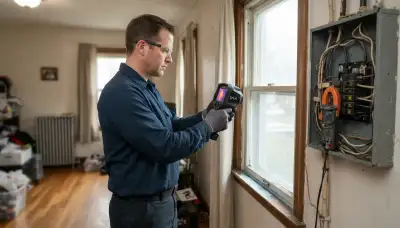 Electrician in Allentown, PA uses thermal camera to measure heat loss and electrical loads during home energy audit