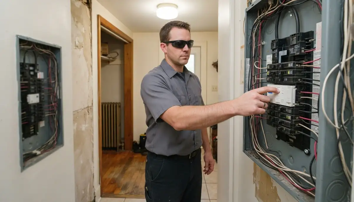 Electrician testing a newly installed GFCI breaker in an Allentown, PA home