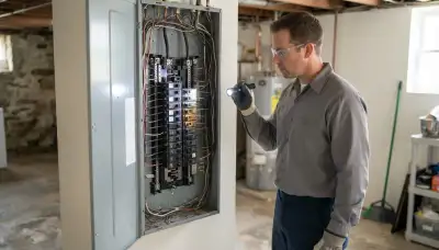 Electrician performing a whole-home electrical inspection in Allentown, PA.